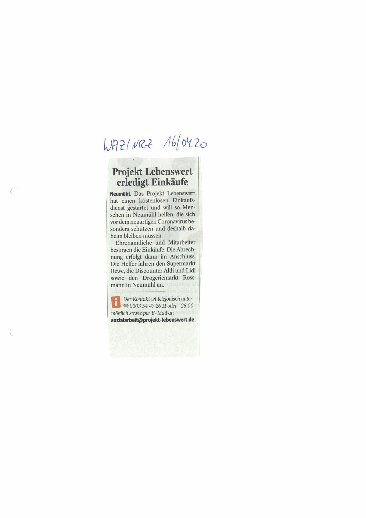 WAZ / NRZ, 16.04.2020